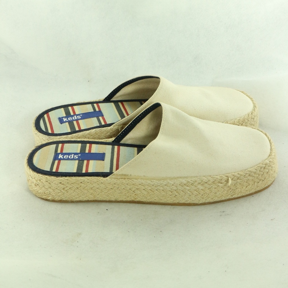 KEDS Cream Canvas Espadrille Style Mules Sz 8 Wmns - Picture 2 of 8